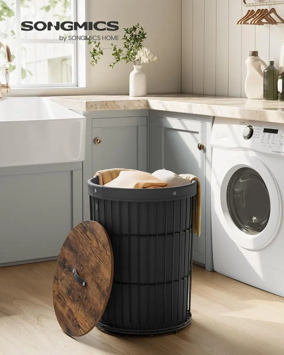 Songmics Wasmand met deksel 95L - Zwart - afbeelding 3 van 6