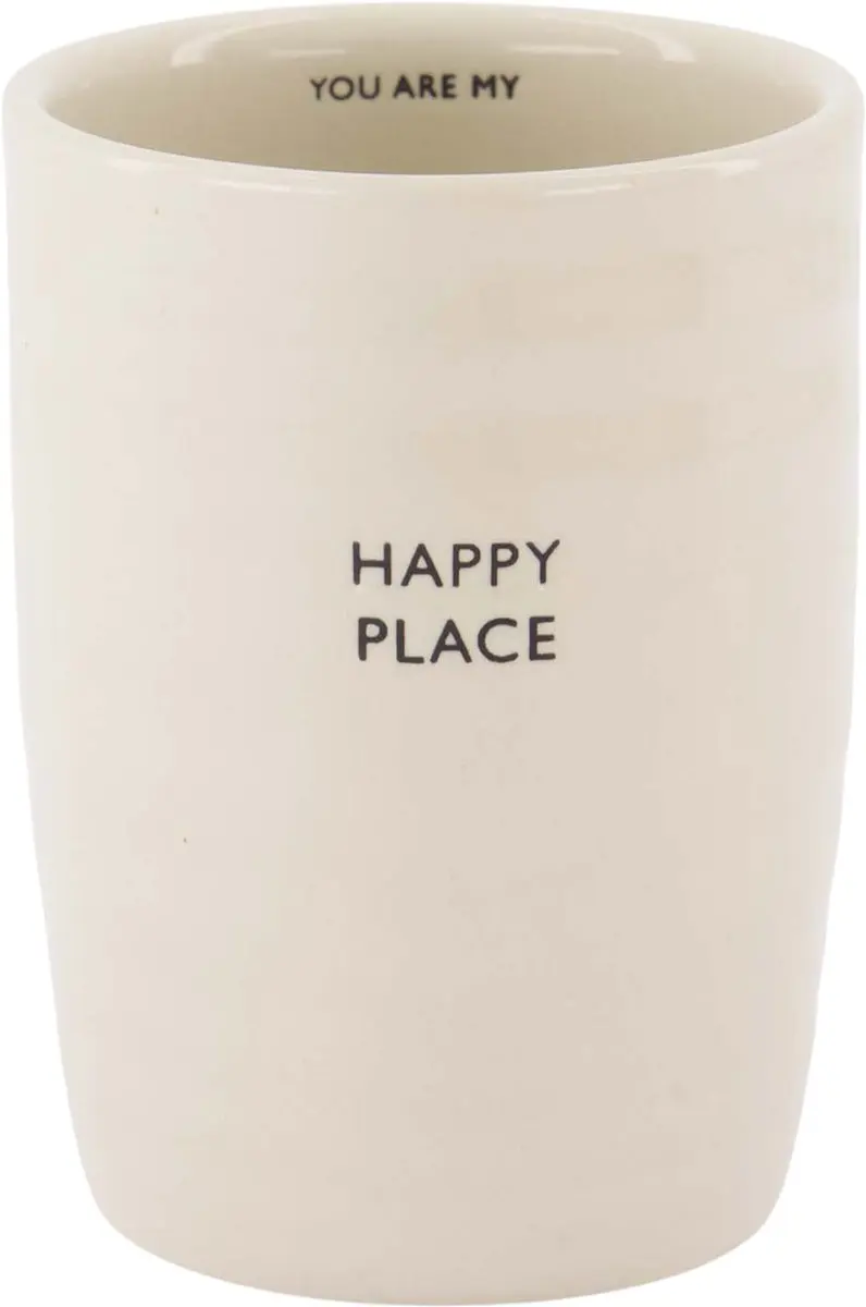 Zusss Set Van 2 Koffiemokken Happy Place & Mijn Genietmomentje - Keramiek 225ml - Zand