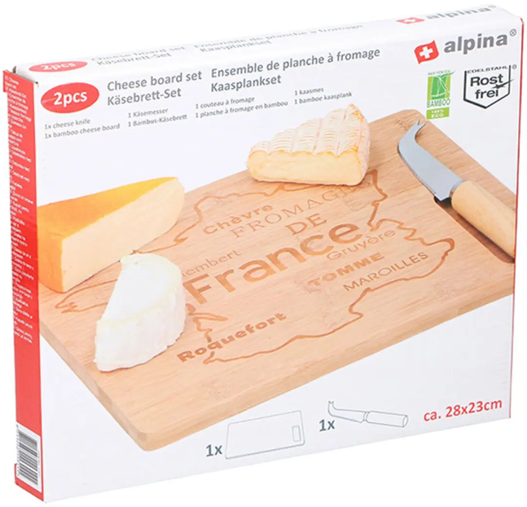 Alpina Kaasplank met Mes 28x23cm - Hout - 2 Stuks