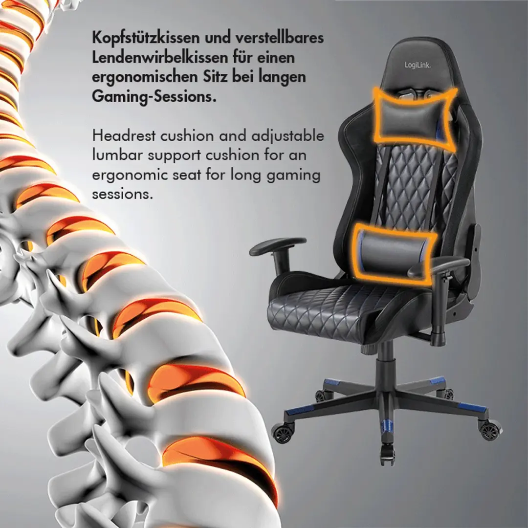 Logilink EO0076 Gamingstoel - RGB-verlichting - Zwart