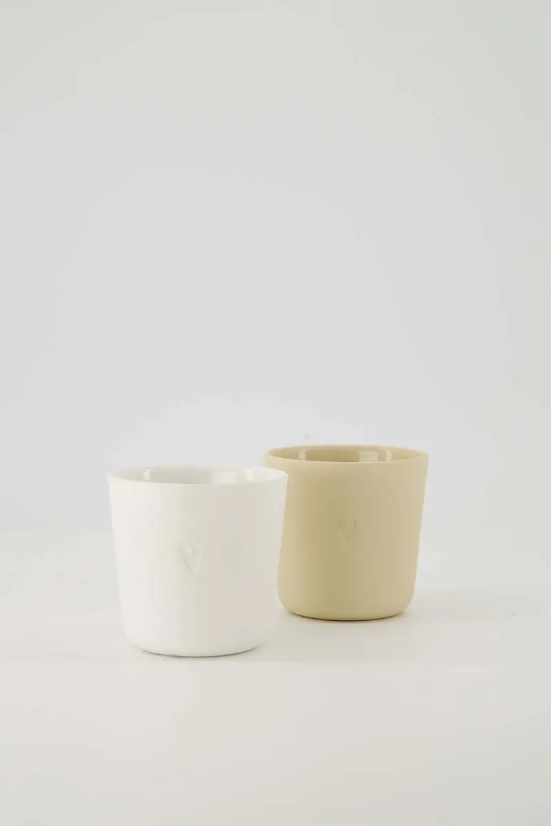 Zusss Set Van 2 Koffiemokken Hartje - Keramiek 230ml - Wit/Zand