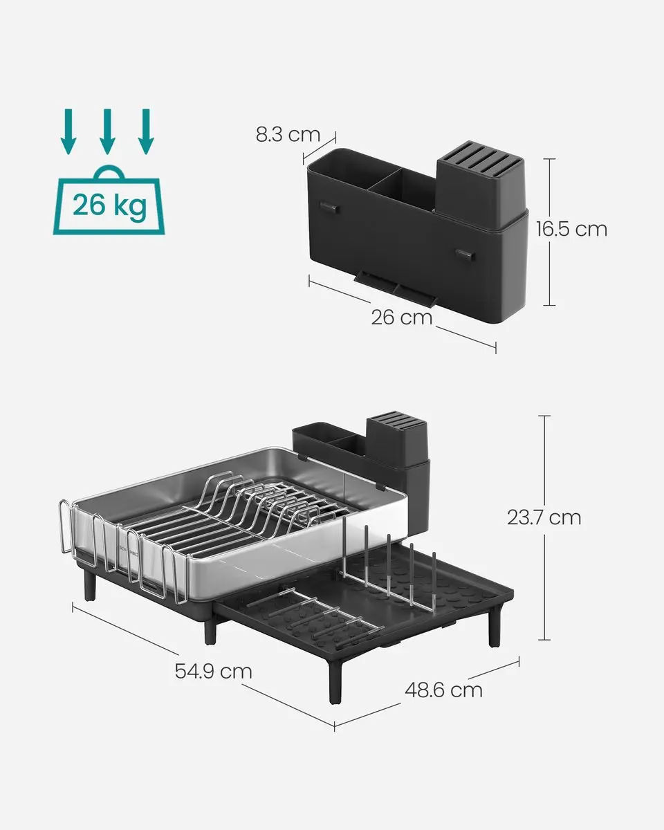 Songmics RVS Afdruiprek Uittrekbaar - Zilverkleurig-Zwart