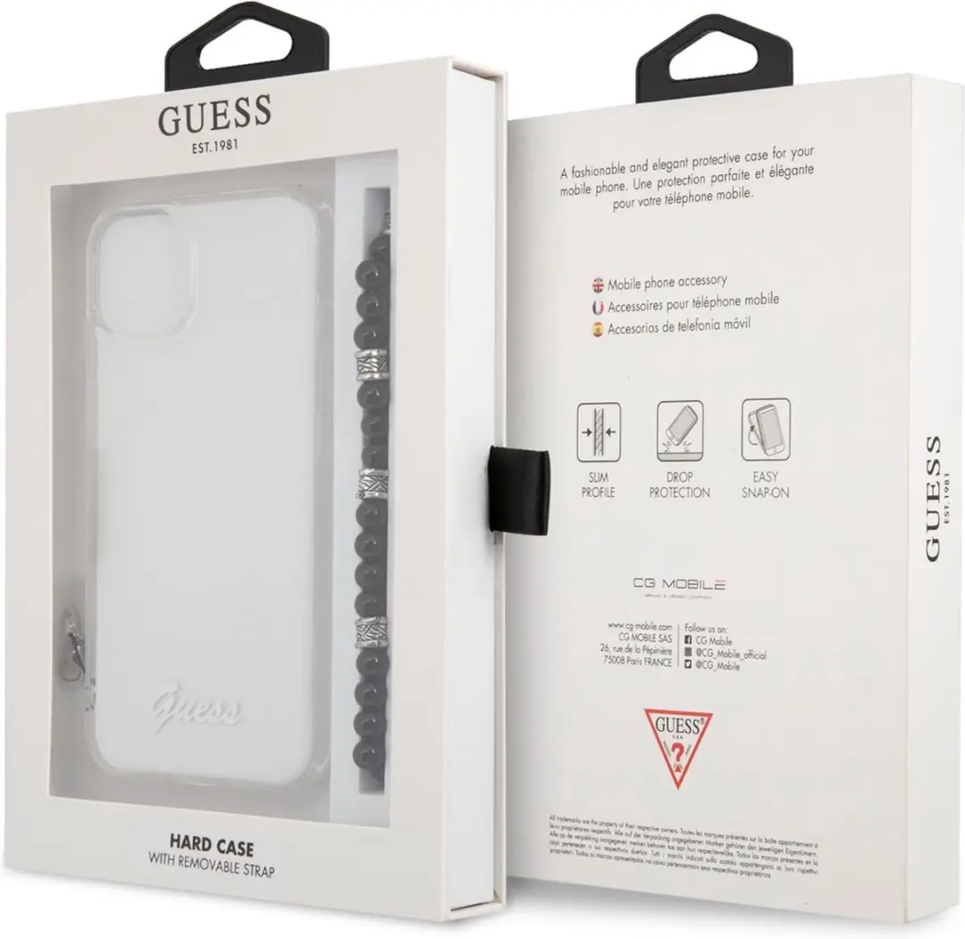 Guess PC Script Back Case Transparant - iPhone 13 - Zwarte Parels