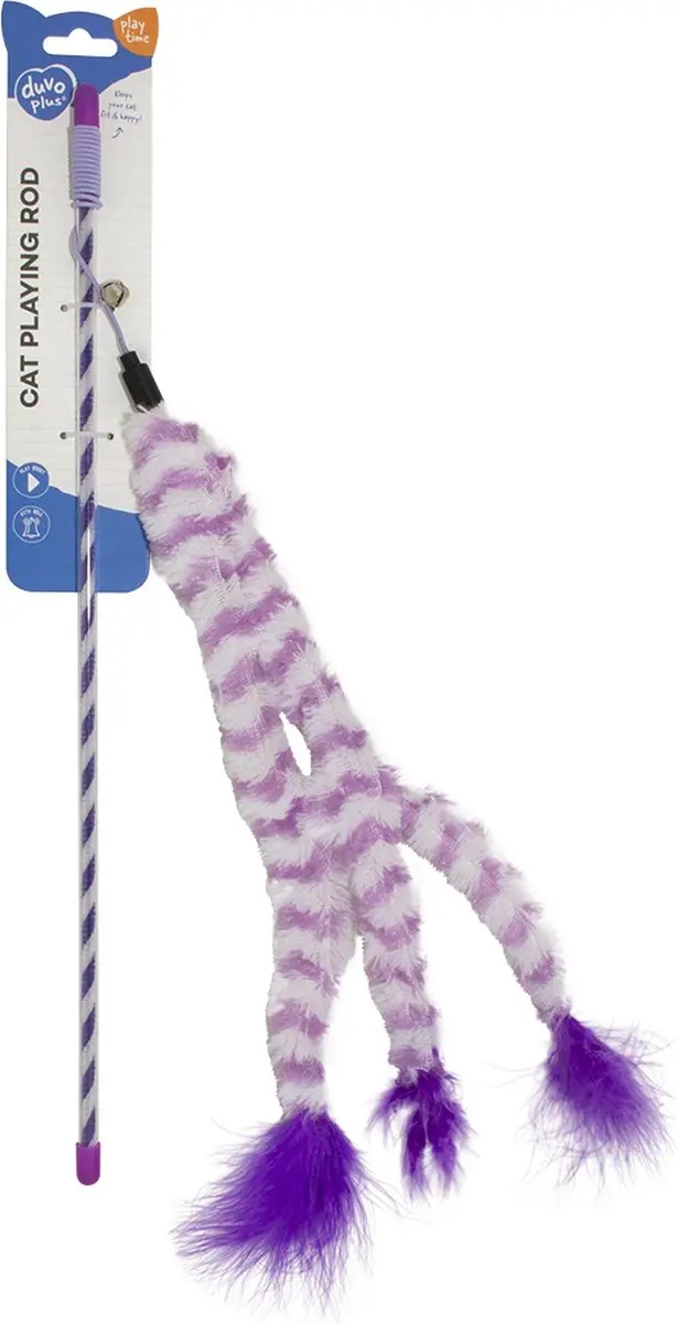 DuvoPlus Speelhengel Kat Catchy Fluffy Staart 44x8x3,5cm - Paars/Wit
