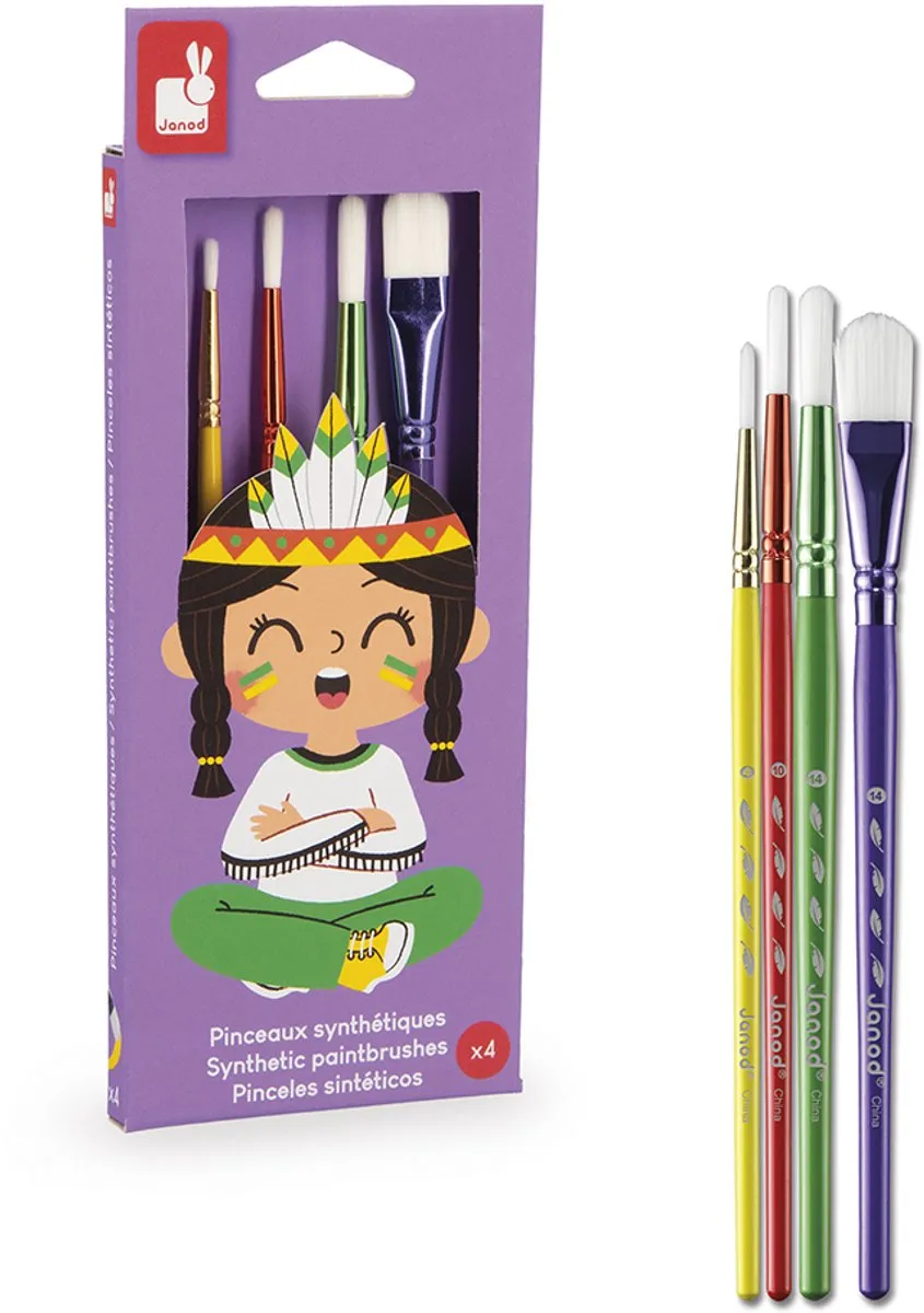 Janod Colo Set 4 Synthetische Penselen - 3 Rond, 1 Plat