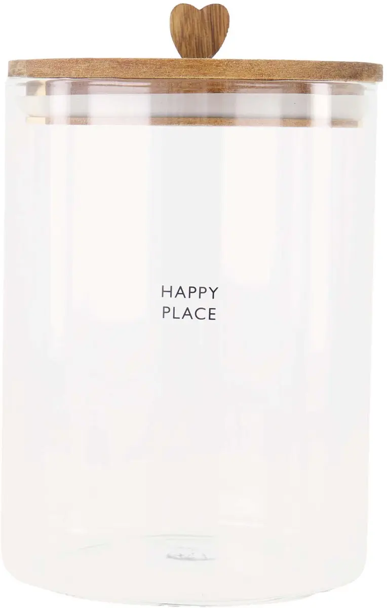 Zusss Storage Jar Happy Place M - Glas/Acacia Hout