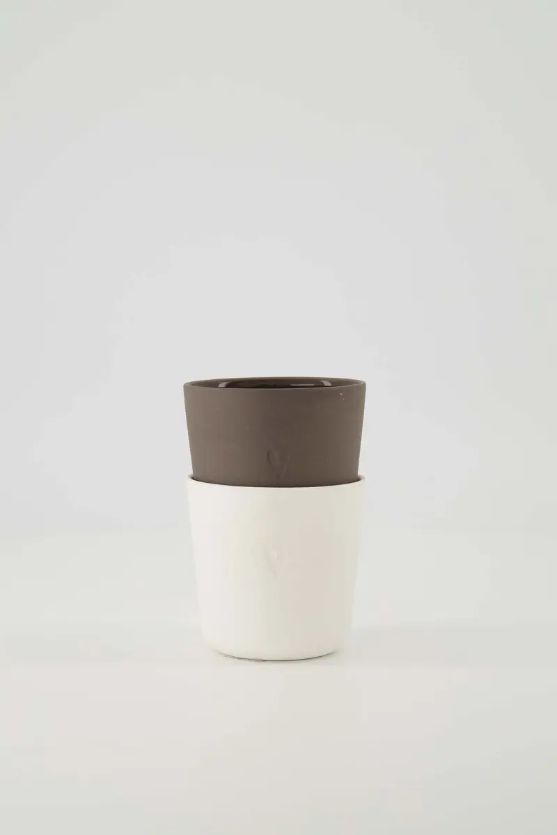 Zusss Set Van 2 Koffiemokken Hartje - Keramiek 230ml - Wit & Bruin