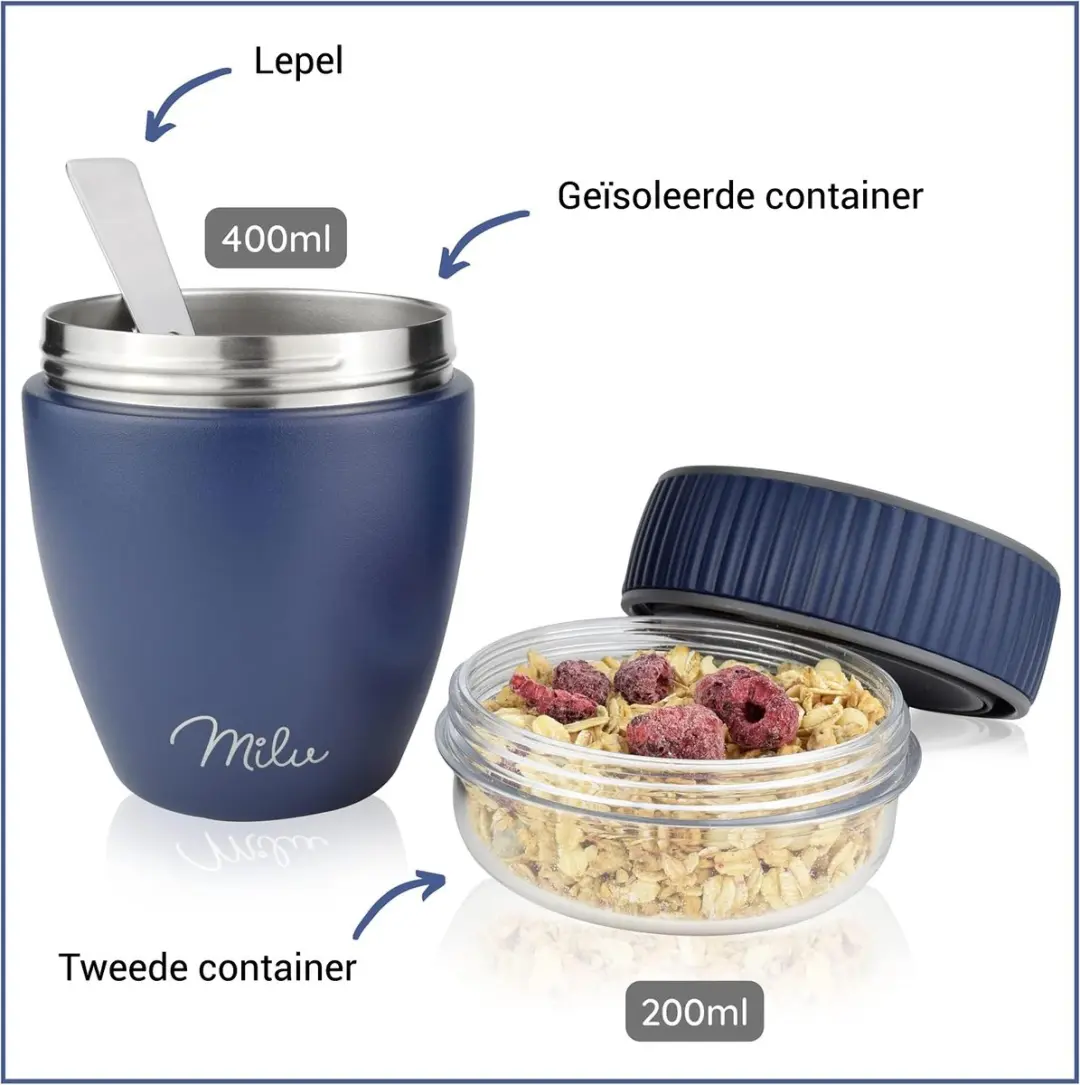 Milu Muesli Beker To Go 400ml - Marineblauw - afbeelding 4 van 6