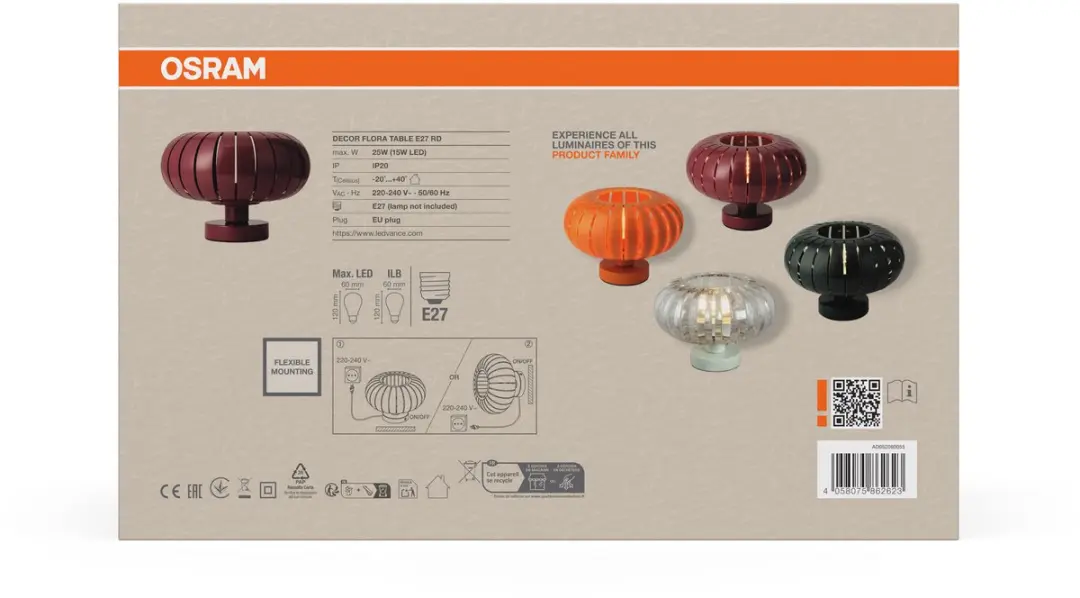 Osram Decor Flora Table E27 Rood - 280cm - afbeelding 4 van 4