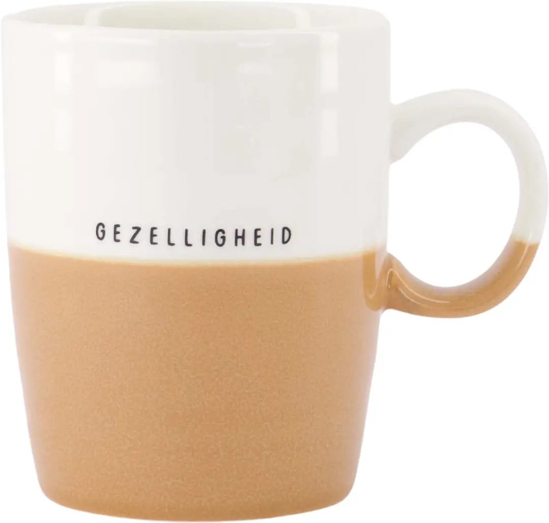 Zusss Theeset Gezelligheid - 2 Stuks - Keramiek Ø8,3x10,3cm - Wit/Camel
