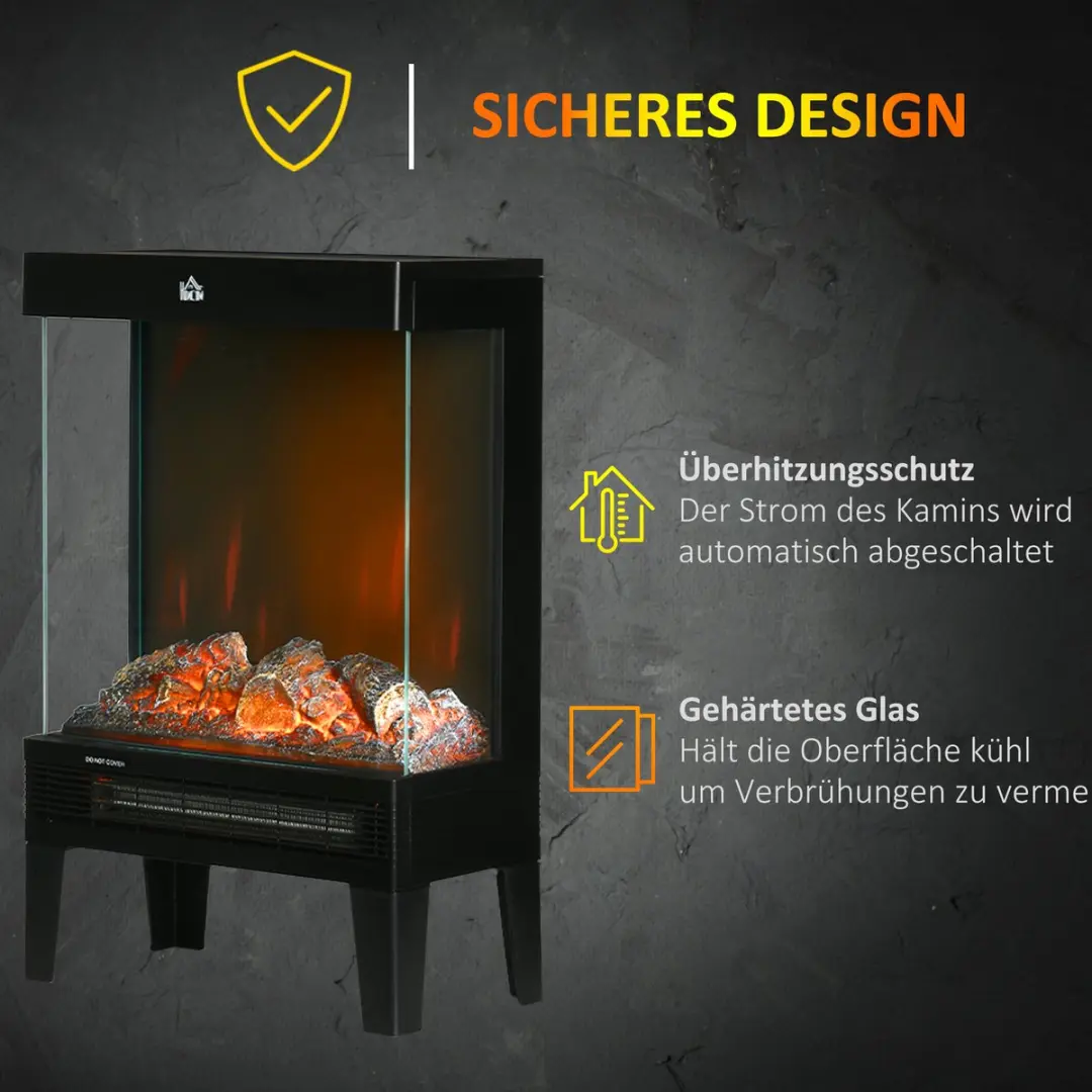 Homcom Elektrische Openhaard 2000W - 40,5x20x62cm Zwart - afbeelding 6 van 6