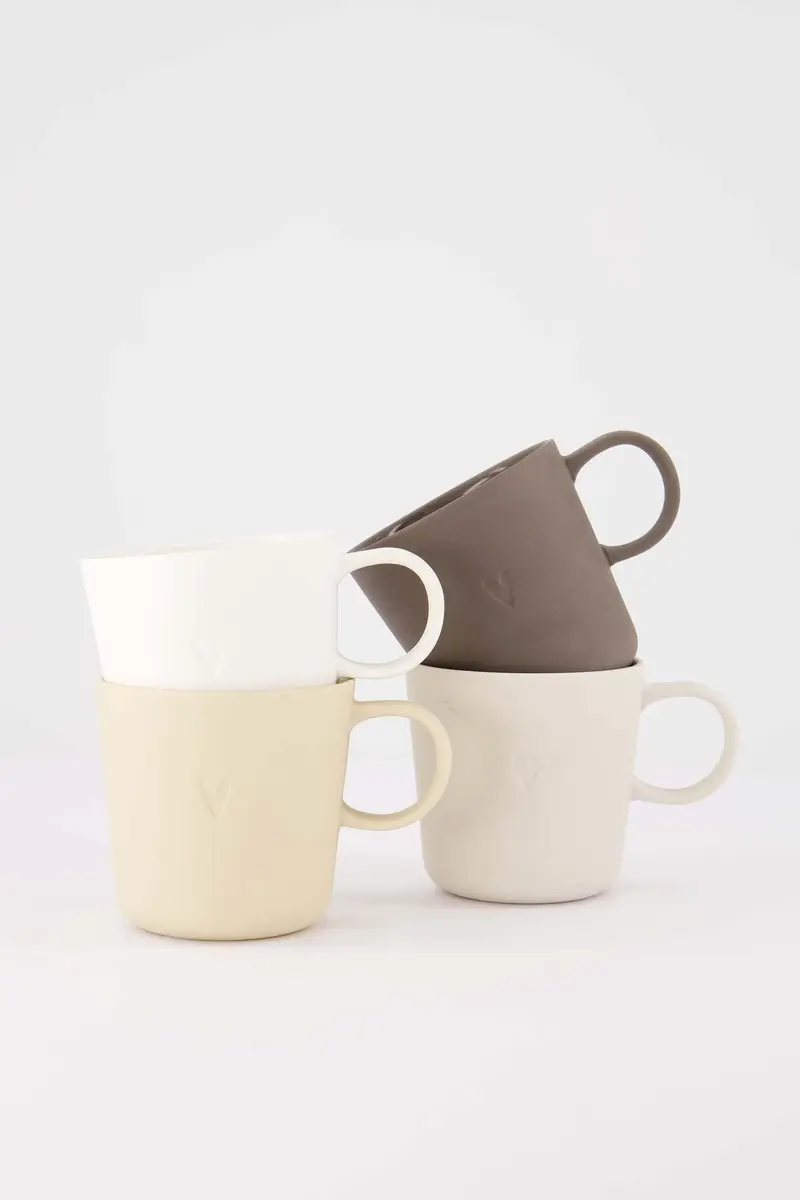 Zusss Set 4 Koffiemokken Keramiek - 230ml - Sand/Warm Sand/Bruin/Wit