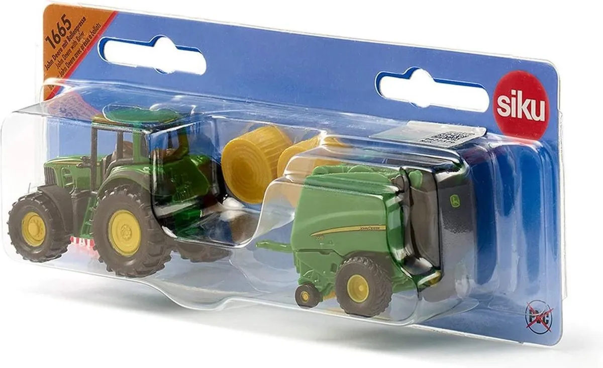 SIKU 1665 John Deere Tractor met Balenpers - Groen/Geel