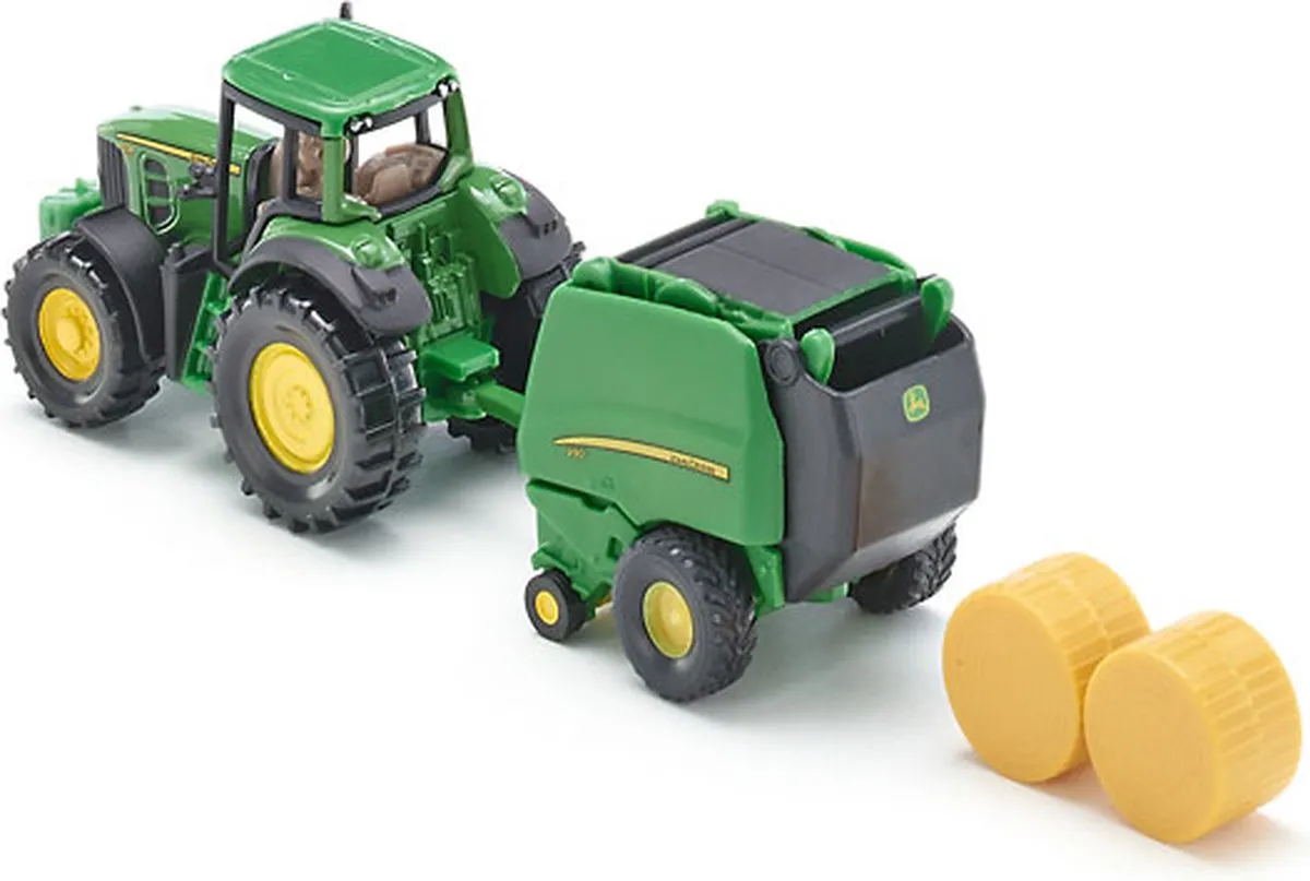SIKU 1665 John Deere Tractor met Balenpers - Groen/Geel