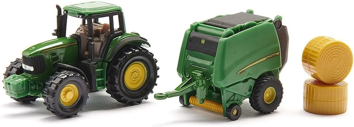 SIKU 1665 John Deere Tractor met Balenpers - Groen/Geel