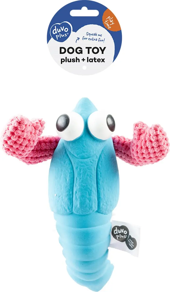 DuvoPlus Pluche Latex Kreeft Speelgoed Hond - Blauw/roze