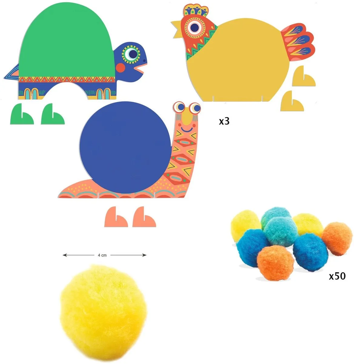 Djeco Plakken Fluffy Dieren - Meerkleurig