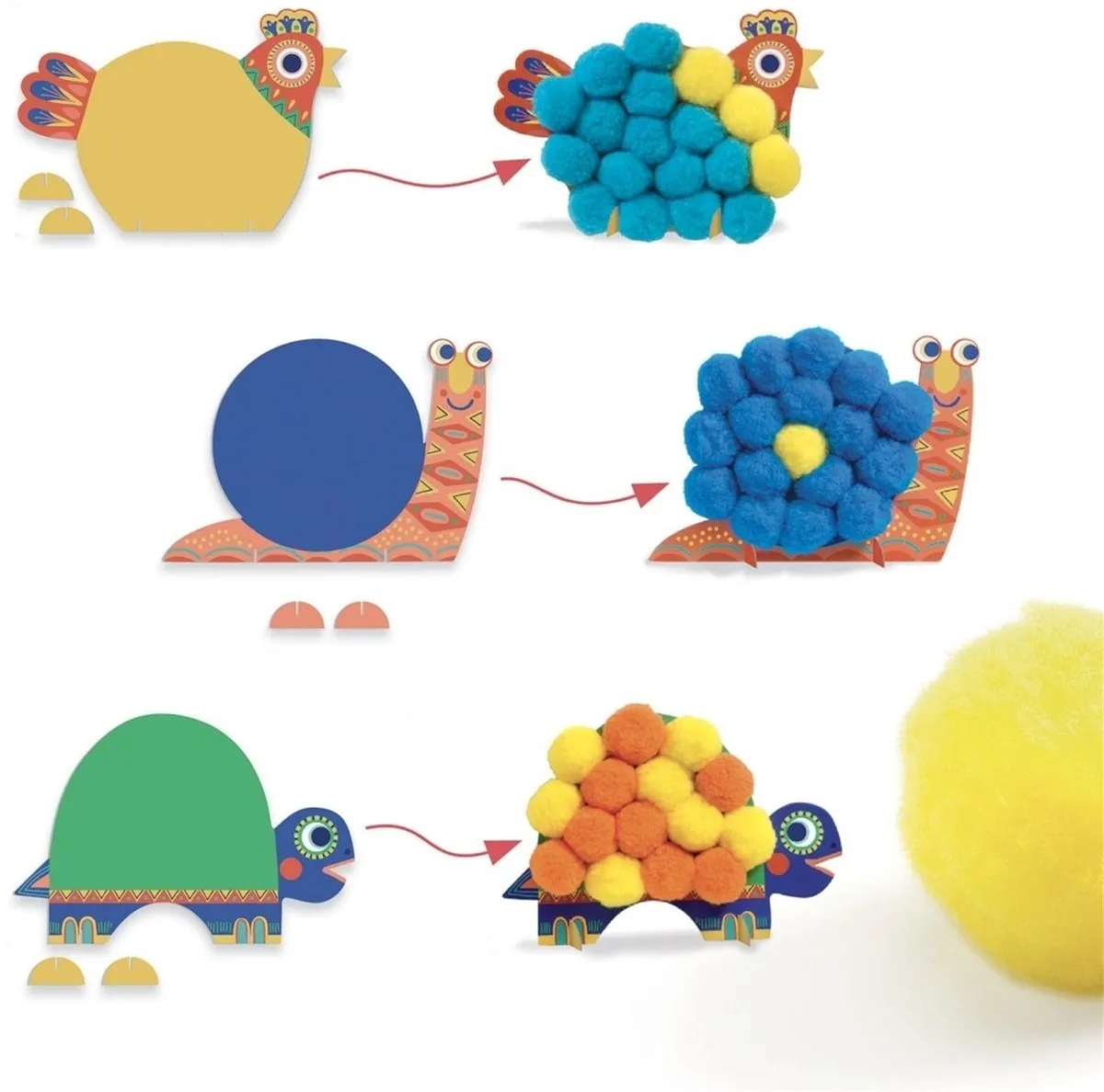 Djeco Plakken Fluffy Dieren - Meerkleurig