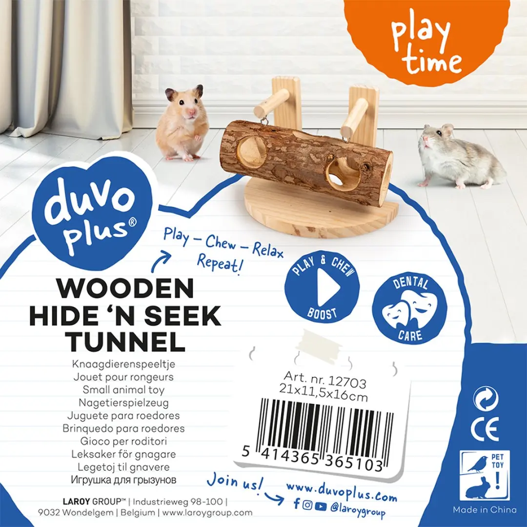 DuvoPlus Houten Knaagdier Verstoptunnel 21x11,5x16cm