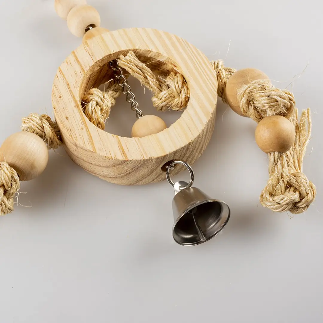 DuvoPlus Vogel Houten Ringen met Sisaltouw & Kralen 55x17x3,2cm