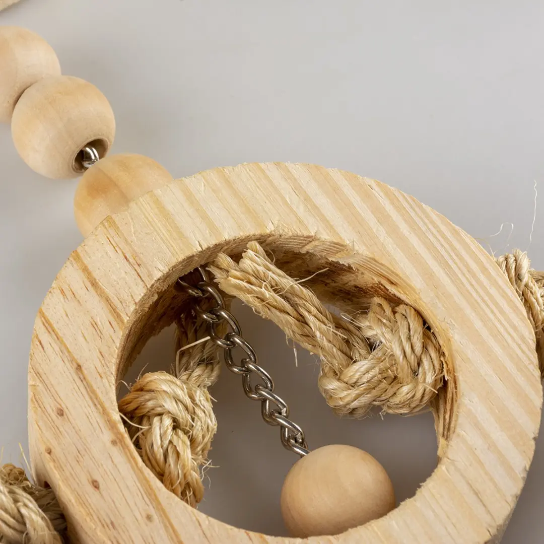 DuvoPlus Vogel Houten Ringen met Sisaltouw & Kralen 55x17x3,2cm
