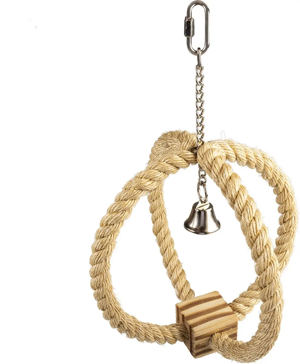 DuvoPlus Vogel Ringtouwen Sisal BBQ Blok Bel - Beige