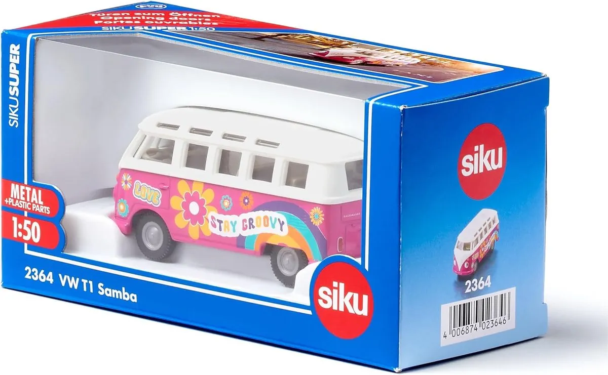 SIKU 2364 VW T1 Bus Samba 1:50 - Metaal/Kunststof - Rood/Wit