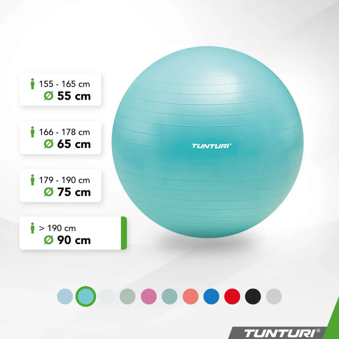 Tunturi Anti Burst Fitnessbal 90cm - 220 kg - Turquoise