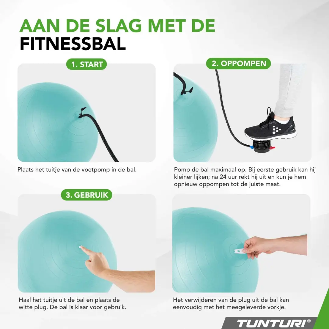 Tunturi Anti Burst Fitnessbal 90cm - 220 kg - Turquoise