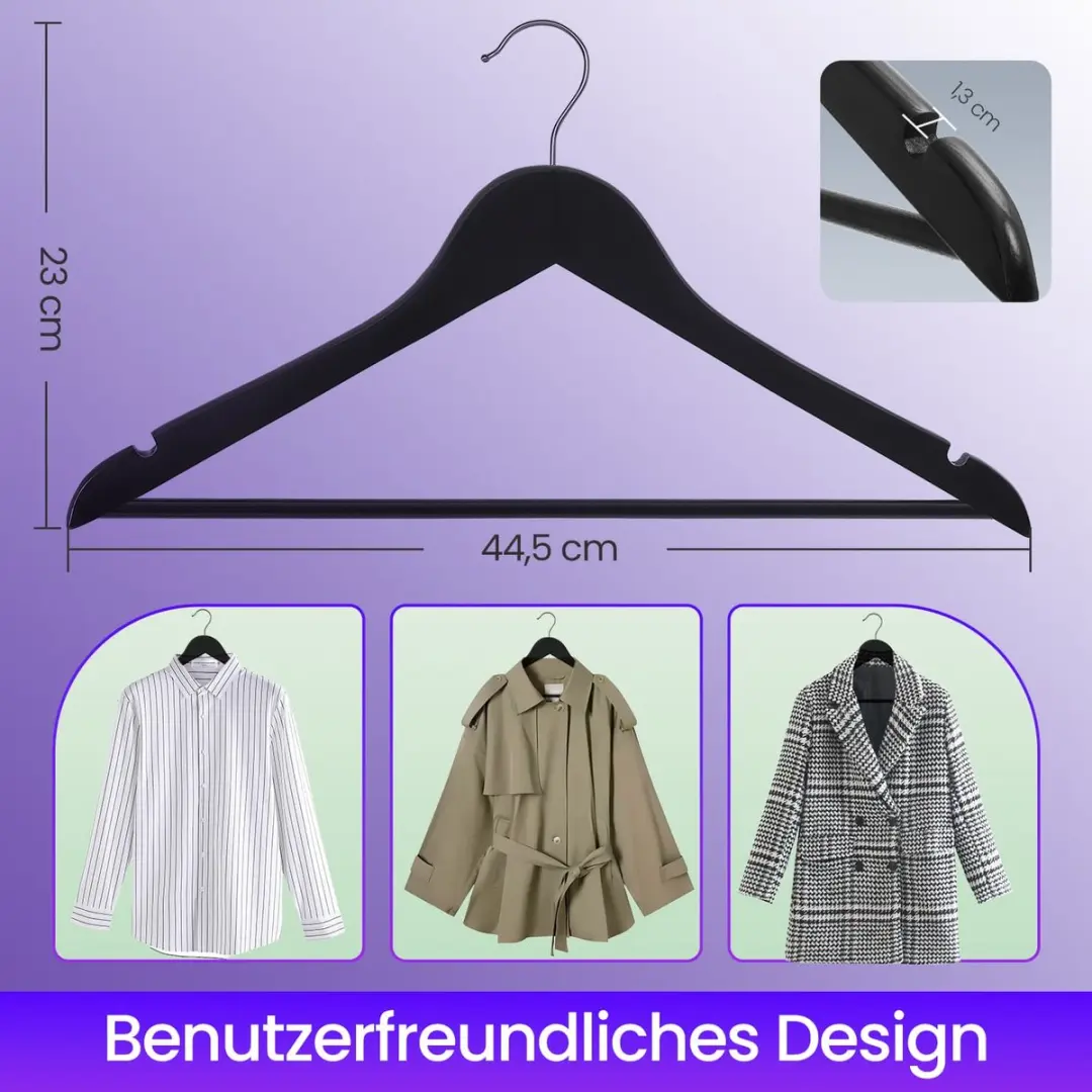 Songmics Houten Kleerhangers 20 Stuks - Zwart/Zilver - afbeelding 4 van 5
