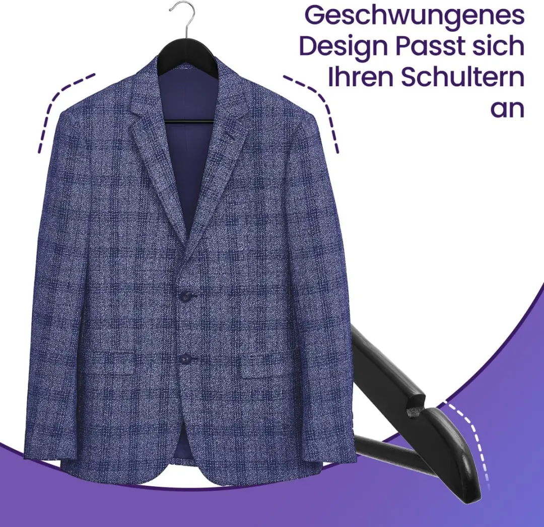 Songmics Houten Kleerhangers 20 Stuks - Zwart/Zilver - afbeelding 3 van 5