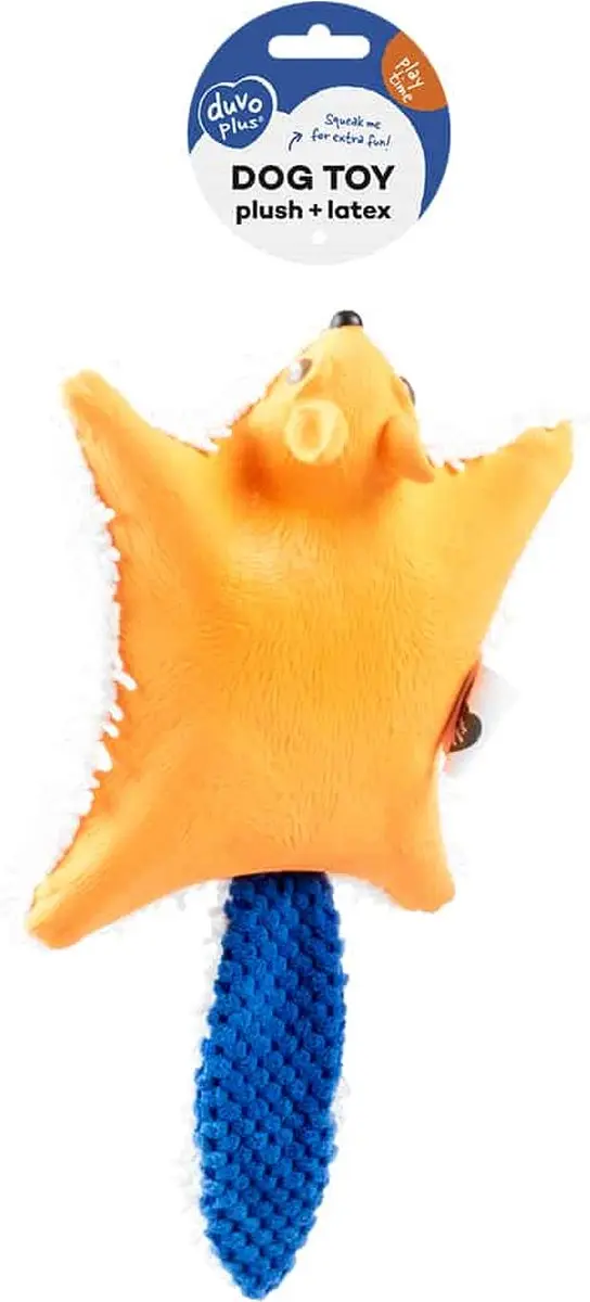 DuvoPlus Pluche & Latex Vliegende Eekhoorn - 31x17x5cm - Oranje/Blauw