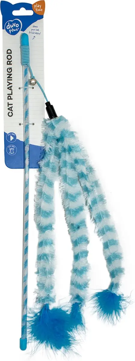 DuvoPlus Speelhengel Kat Catchy Fluffy Staart 44x8x3,5cm - Blauw/wit