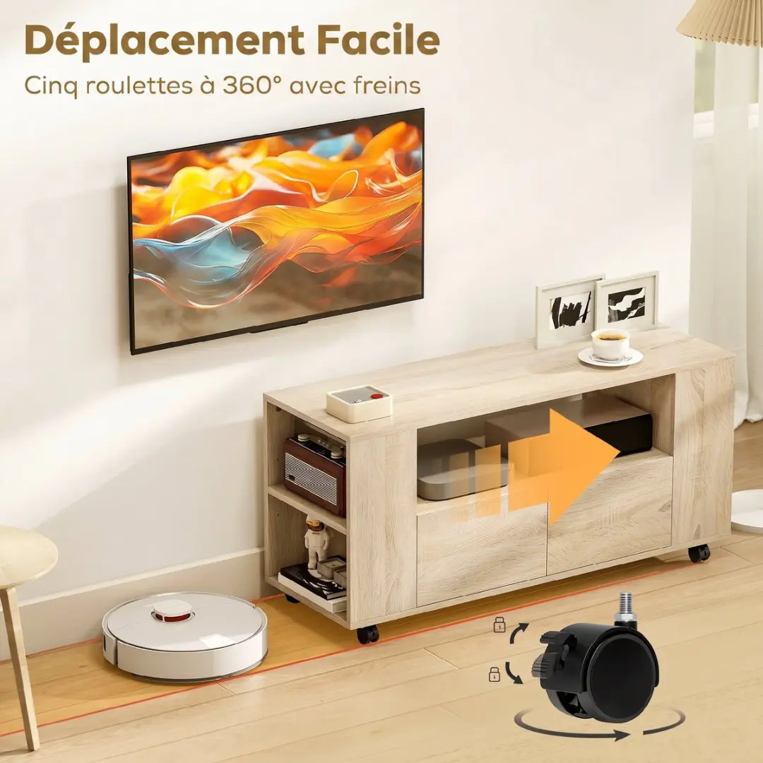 ECTEATOY TV-meubel op wieltjes - 42 Inch met laden 102cm - afbeelding 6 van 6