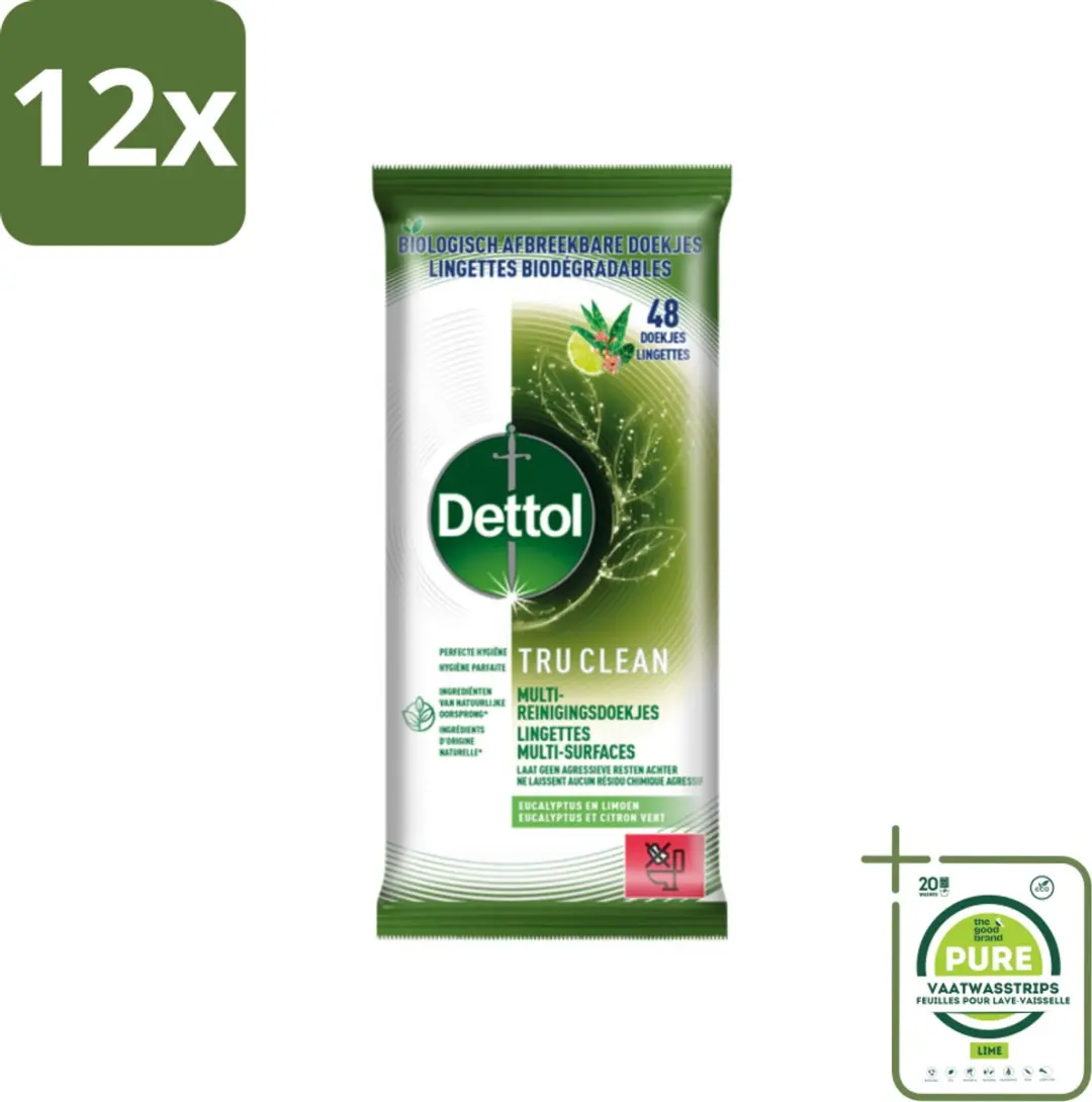 Dettol Tru Clean Reinigingsdoekjes Eucalyptus & Lime 60 Stuks