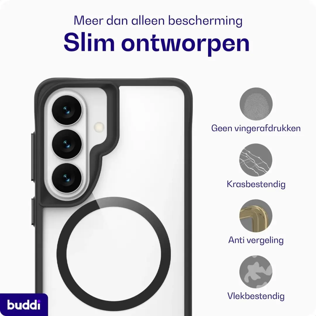 Buddi Hybrid Hoesje Samsung Galaxy S26 FE - MagSafe - Transparant Zwart