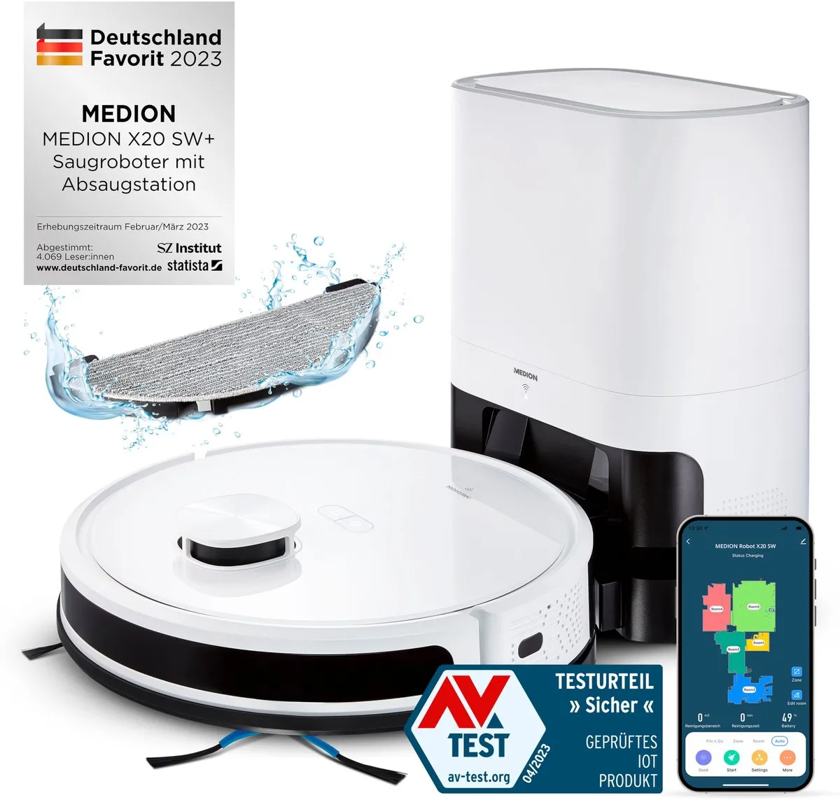 Medion X20 SW+ Robotstofzuiger MD11415 - 3000Pa - wit