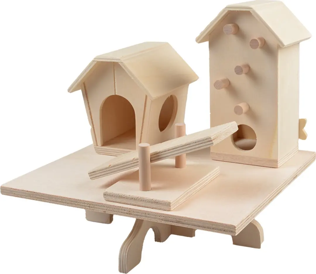 DuvoPlus Houten Knaagdier Speeltuin 23x20x22cm - Bruin
