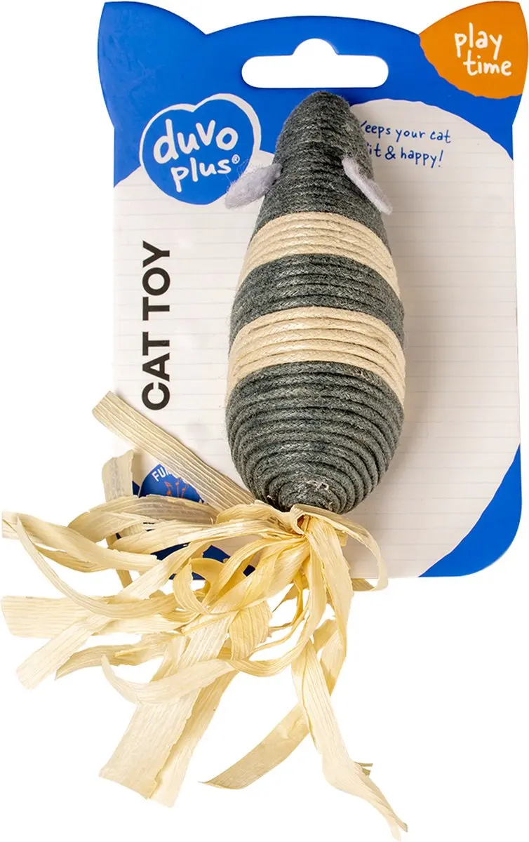 DuvoPlus Rope Grote Muis Kat Speelgoed - 20x3,7x3,5cm Grijs