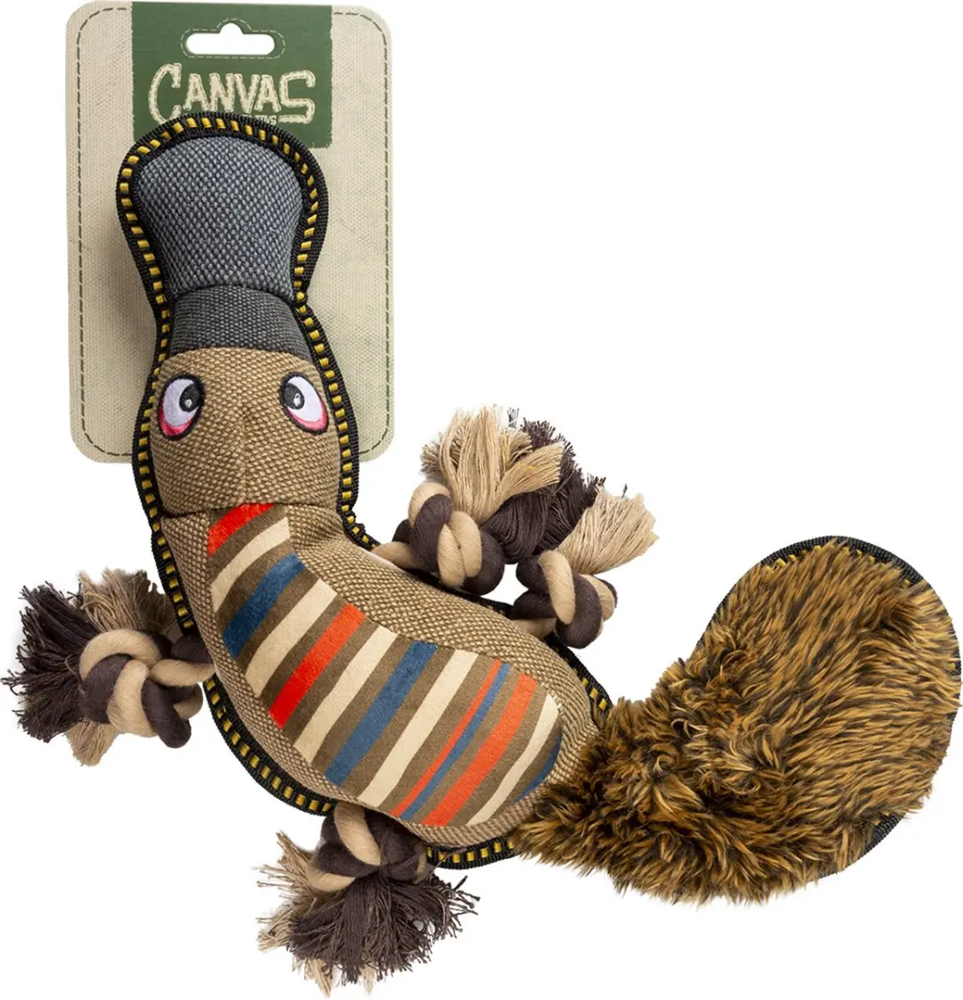 DuvoPlus Canvas Vogelbekdier Speelgoed Hond - 34x21x6cm - Bruin