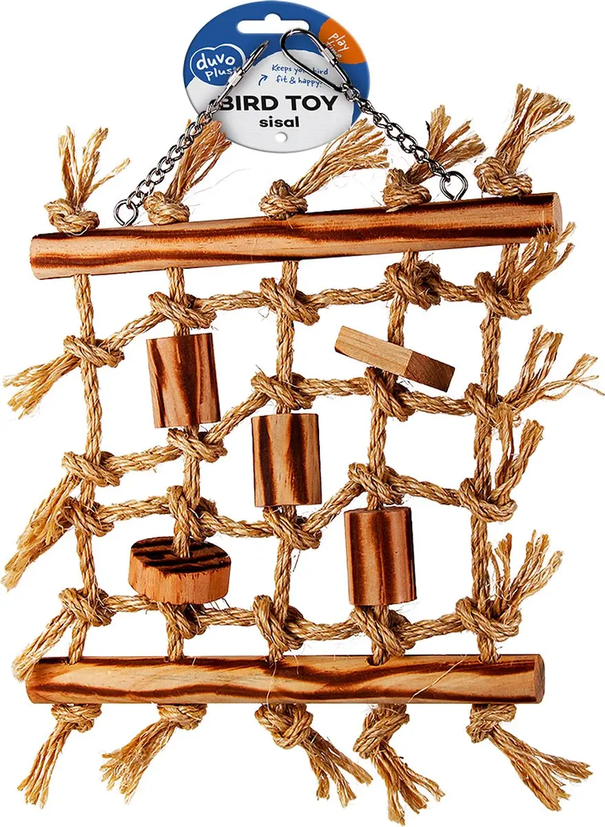 DuvoPlus Speelgoed Vogel Klimnet Sisal Hout 36x26x4cm Beige