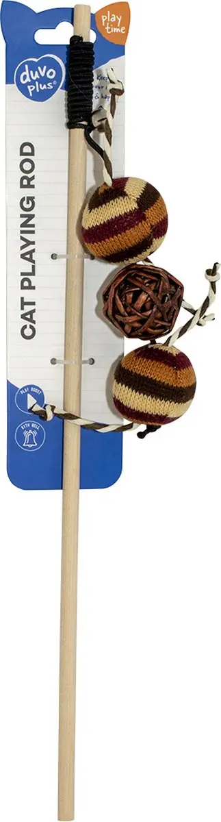 Duvo Duvoplus Speelhengel Kat Knitted Ballen - 40x4x5cm Bruin