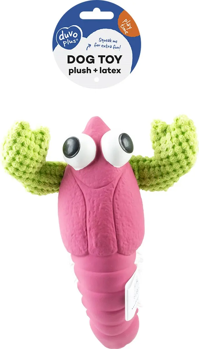 DuvoPlus Pluche & Latex Kreeft Hond - 24x18,5x6,5cm - Paars/groen