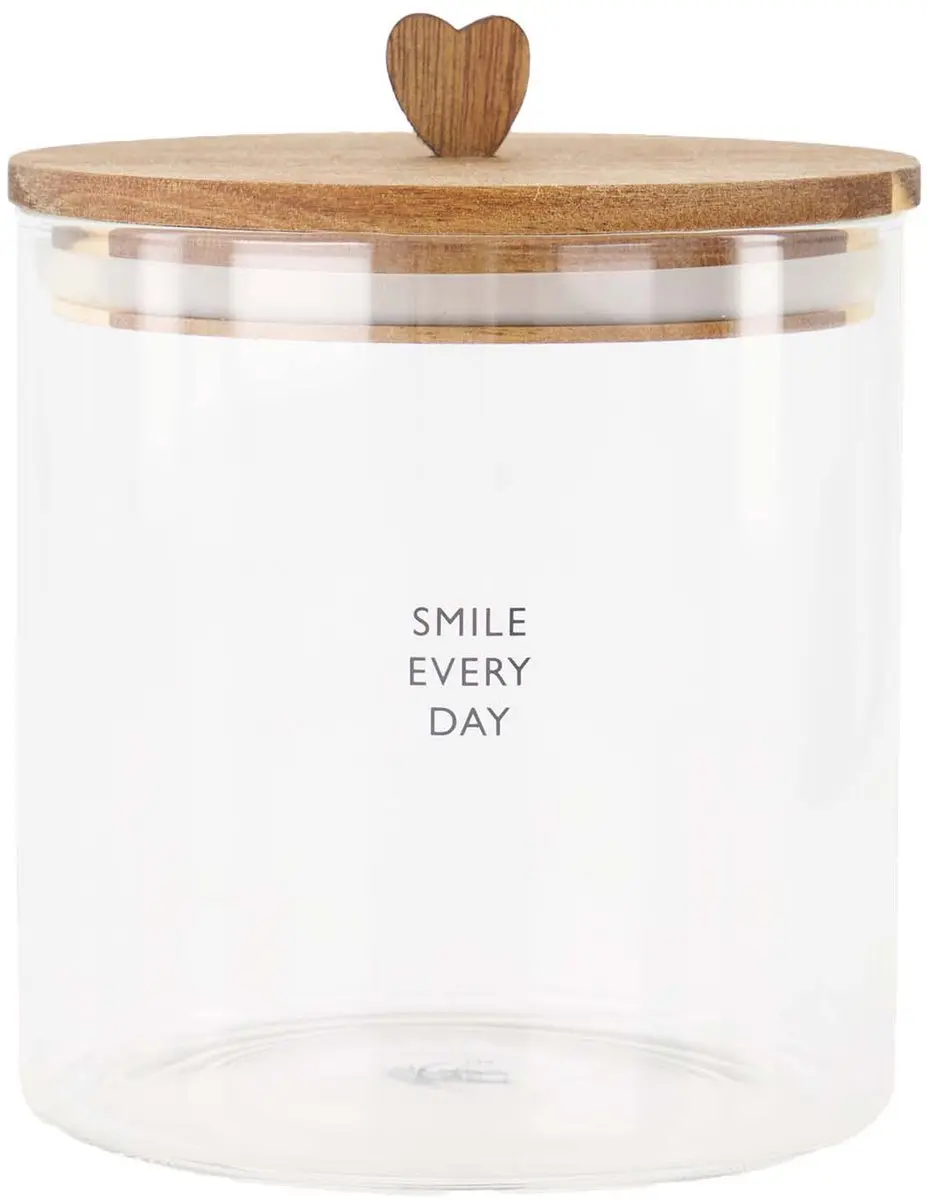 Zusss Storage Jar Smile Every Day - Acacia Hout/Naturel