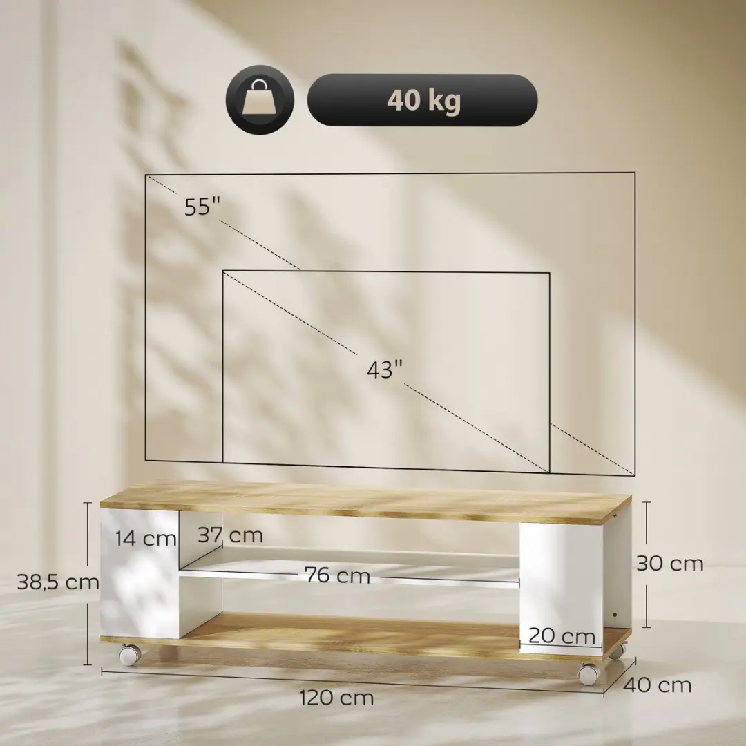 ECTEATOY Zwevend TV-meubel 120x40x38,5cm - Wit - afbeelding 6 van 6