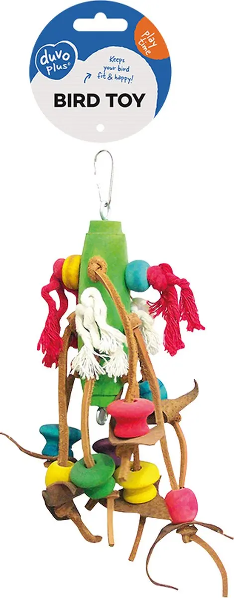 DuvoPlus Vogel Speelgoed Touw met Kleurrijke Blokjes & Leder 23cm