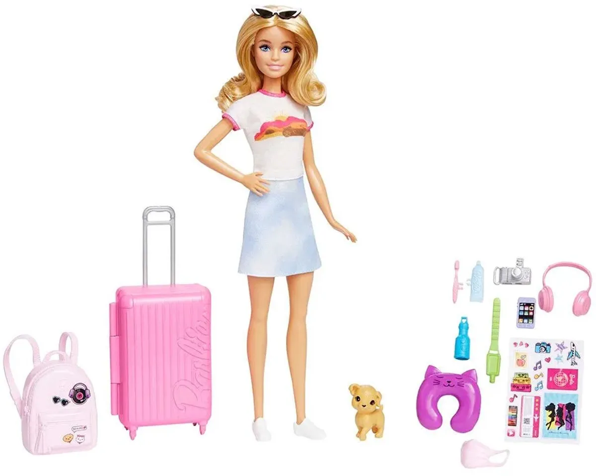 Barbie Pop met Roze Koffer Reisaccessoires