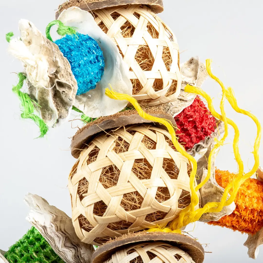 DuvoPlus Forage Triple Coco & Bamboe Ballen Vogel - Meerkleurig