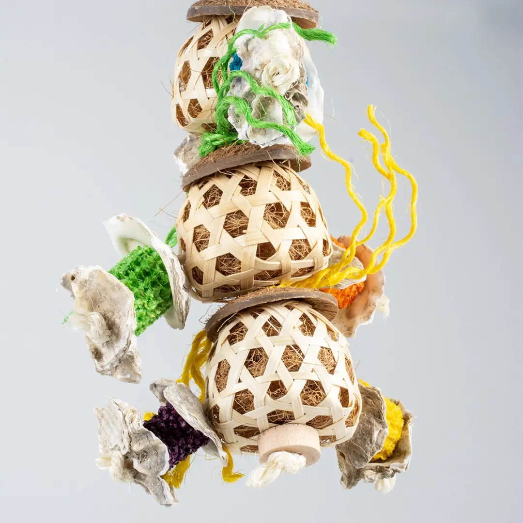DuvoPlus Forage Triple Coco & Bamboe Ballen Vogel - Meerkleurig