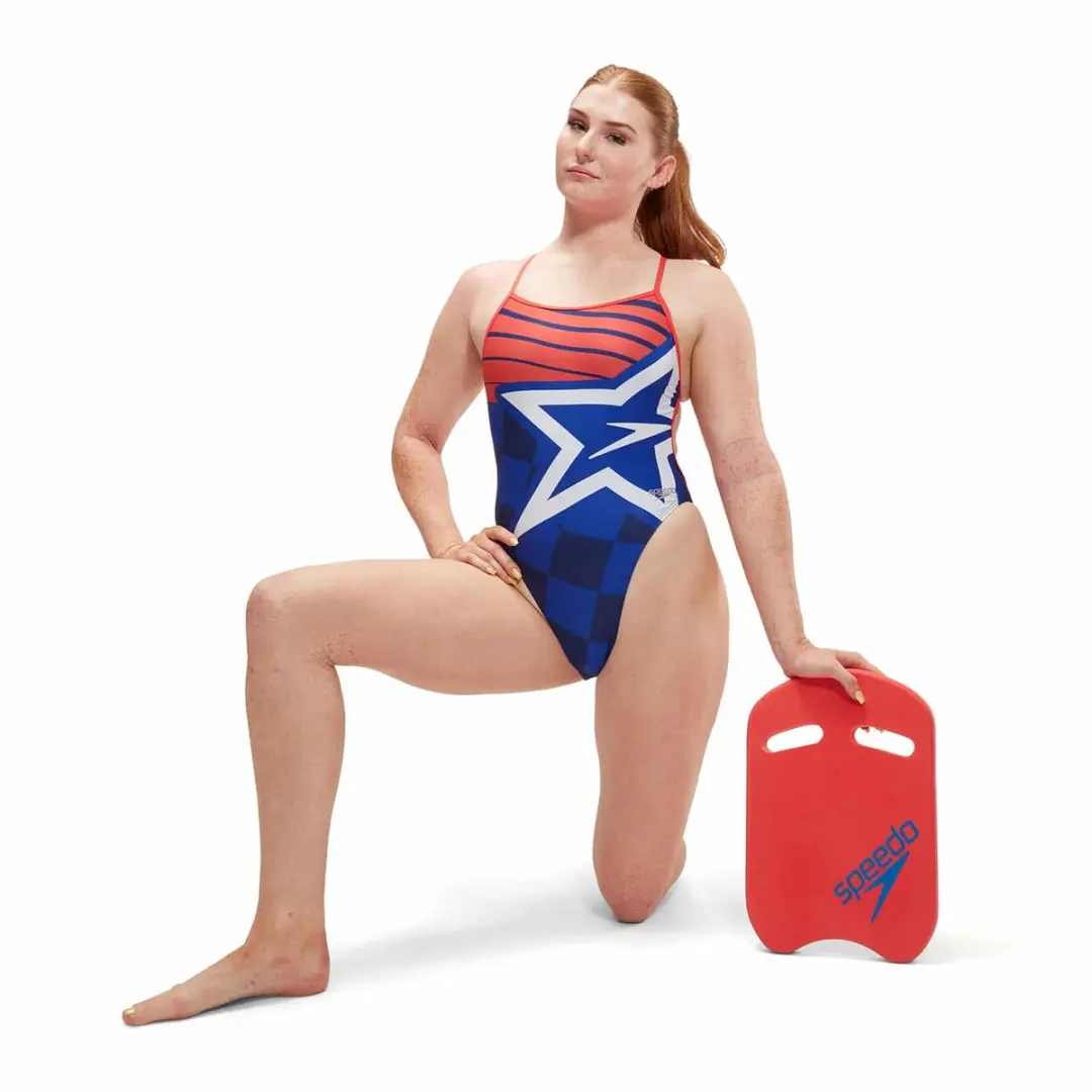 Speedo Womens Placement Digital Vback Badpak - Rood/Blauw